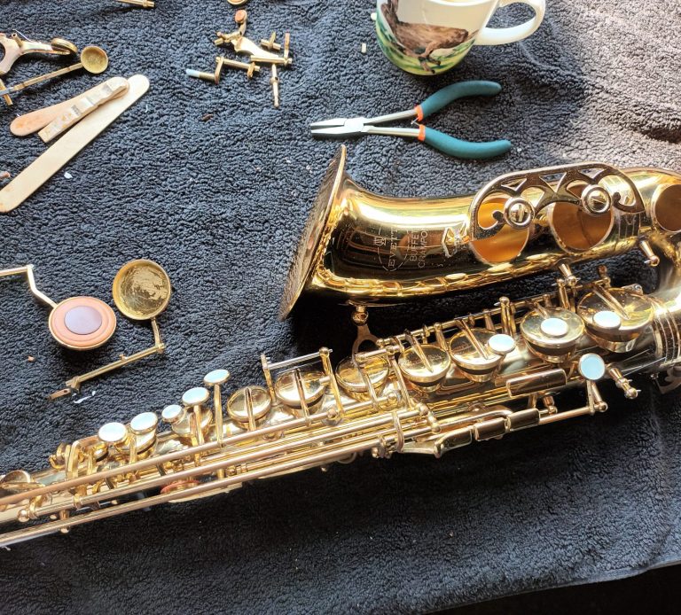 A partially rebuilt saxophone